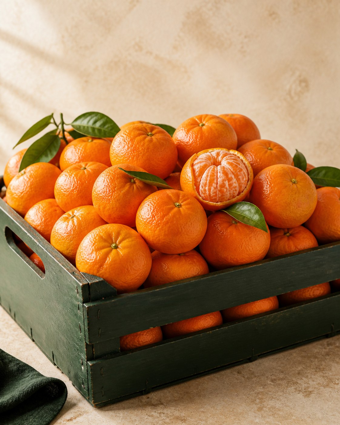 Caixa de tangerinas frescas